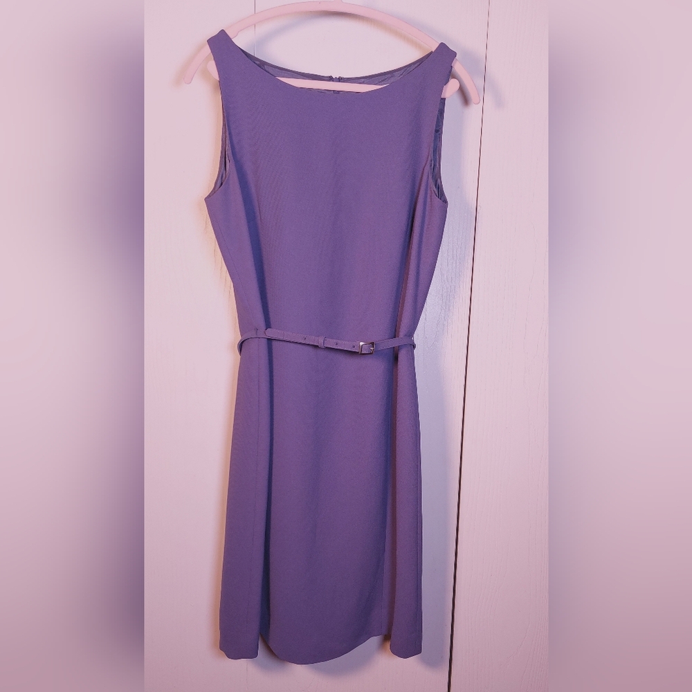 Casual Corner Purple Sleeveless Belted Sheath Dress Size 12 Lined Career Slit - Picture 12 of 14